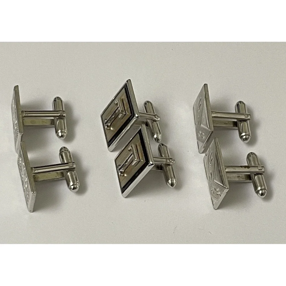 Cufflinks Lot Vintage Swank Silver Tone Initial T Plus Unsigned Geometric 3 Pair